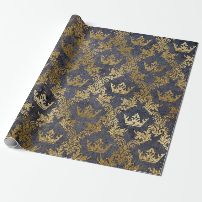Papel De Regalo Relieve metalizado Dorado Crown Confetti Terciopel (Desenrollado)