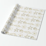 Papel De Regalo Relieve metalizado dorado Mirar conchas marinas Mo<br><div class="desc">papel de envoltura de personalizado</div>