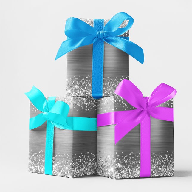 Papel De Regalo Relieve metalizado Ombre Plateado Purpurinoso (Glittery Silver Ombre Foil Wrapping Paper)