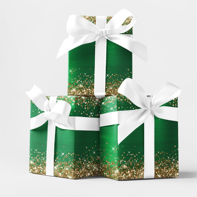 Papel De Regalo Relieve metalizado Ombre Verde Purpurina de Oro (Gold Glitter Holiday Green Ombre Foil Wrapping Paper
)