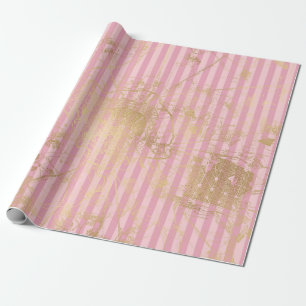 Papel De Regalo Relieve metalizado París rosado y dorado