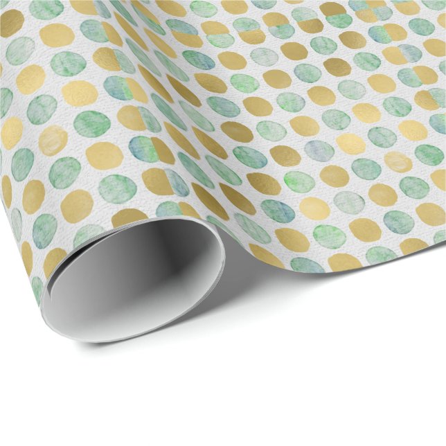 Papel De Regalo Relieve metalizado Purpurina dorado Polka puntos b (Esquina del rollo)