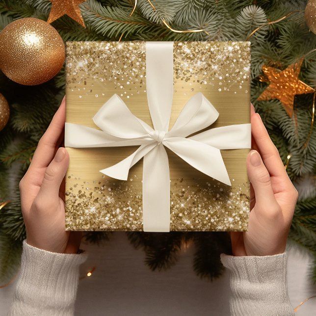 Papel De Regalo Relieve metalizado purpurina Gold Faux (Glitter Gold Faux Foil Wrapping Paper)