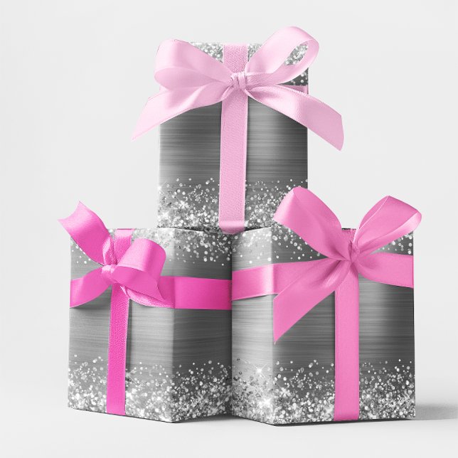 Papel De Regalo Relieve metalizado purpurina Silver Faux (Glitter Silver Faux Foil Wrapping Paper)