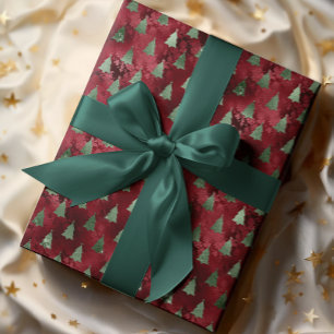 Papel De Regalo Relieve metalizado Rojo Aspecto Purpurina Árbol de