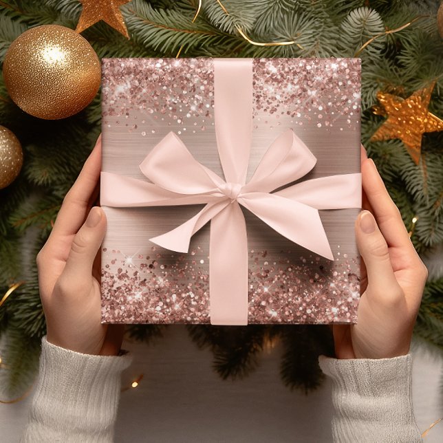 Papel De Regalo Relieve metalizado Rosa Purpurinoso Ombre (Glittery Rose Gold Ombre Foil Wrapping Paper)