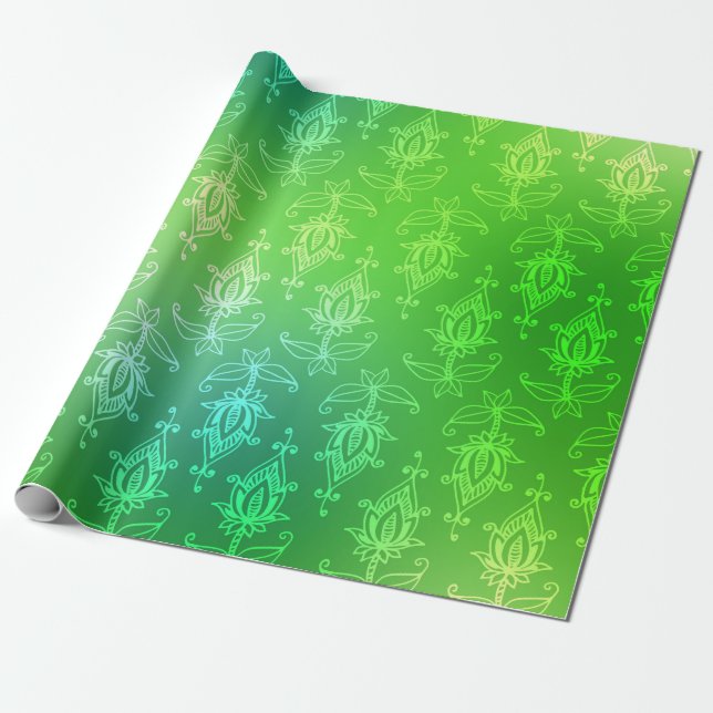 Papel De Regalo Relieve metalizado Verde Bollywood (Desenrollado)