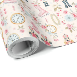 Papel De Regalo Reloj de patines de hielo de cascanueces rosa