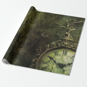 Papel De Regalo Reloj de Steampunk Rústico Esmeralda Verde (9)