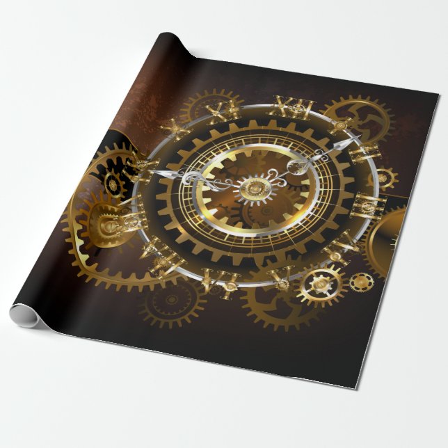 Papel De Regalo Reloj de vapor con engranajes antiguos (Desenrollado)