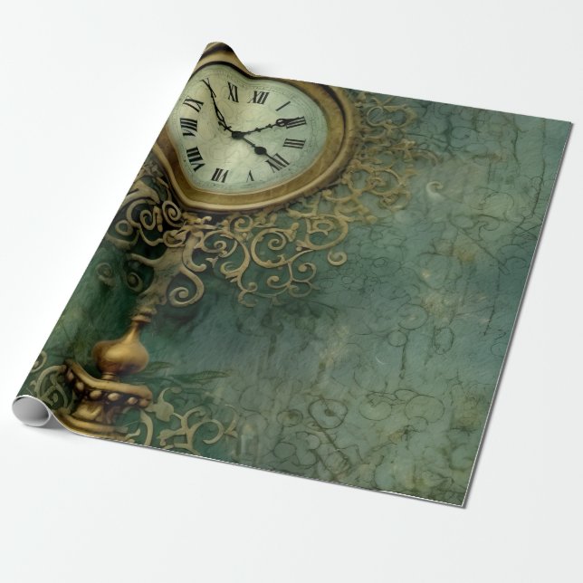 Papel De Regalo Reloj de vapor con esmeralda verde ruso (2) (Desenrollado)