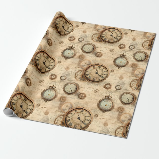 Papel De Regalo Reloj de vapor de grano rugoso (6) (Desenrollado)