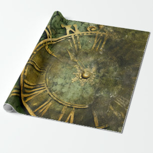 Papel De Regalo Relojería vintage de estilo steampunk esmeralda