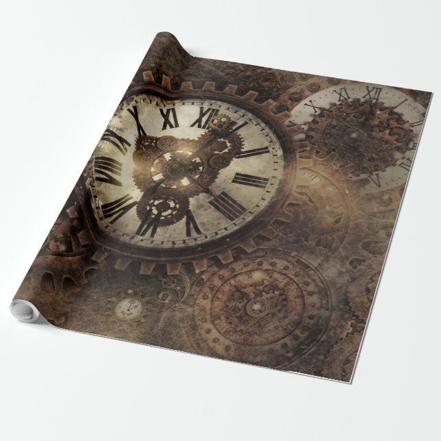 Papel De Regalo Relojes Vintage Steampunk (Desenrollado)