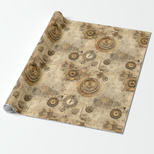 Papel De Regalo Relojes y engranajes mecánicos vintage sepia steam