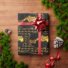 Papel De Regalo Remolino Opulento Líquido Oro Negro Monocromo Ache