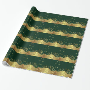 Papel De Regalo Remolinos del oro y verde oscuro