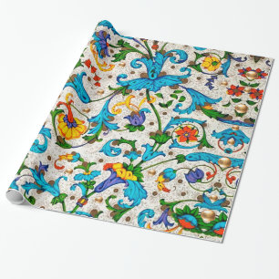 PAPEL DE REGALO REMOLINOS FLORALES AZULES DEL RENACIMIENTO FLORENT