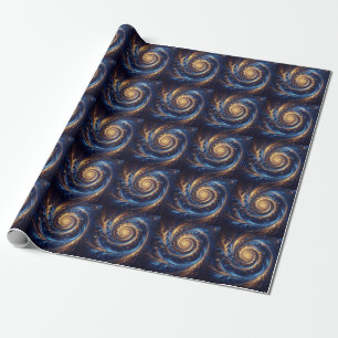 Papel De Regalo Remolinos modernos abstractos de espacio azul real