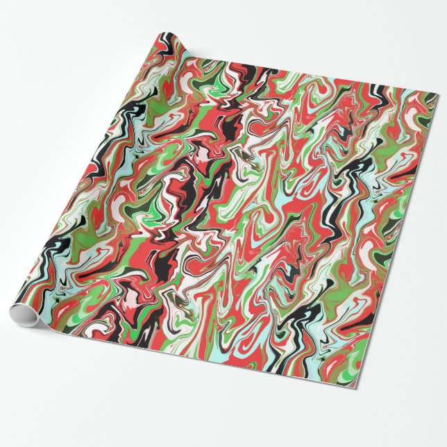 Papel De Regalo Remolinos verdes rojos veteados del blanco del (Desenrollado)