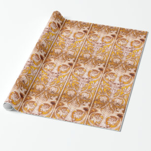 PAPEL DE REGALO RENACIMIENTO DE LA CARA GRUESCA CON FLORAL BLANCO 