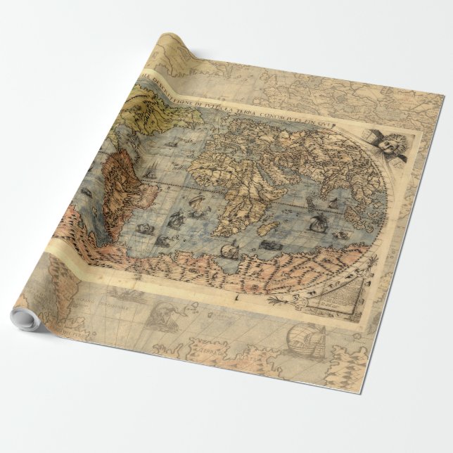 Papel De Regalo Renacimiento del Mapa Antiquev de Forlani de 1565 (Desenrollado)