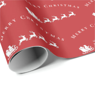 Papel De Regalo Renindeer de Trineo de Santa Feliz Navidad Rojo Bl