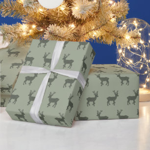 Papel De Regalo Renindeer Verde Invierno Moderno Minimalista Navid