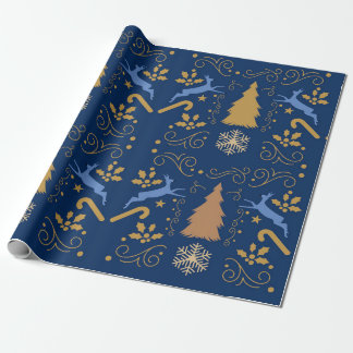 Papel De Regalo Reno de Navidad Blue Gold