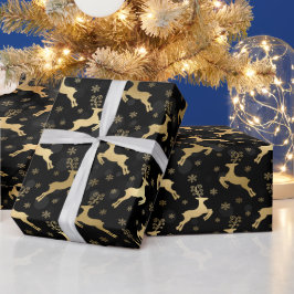 Papel De Regalo Reno de Navidad con lámina de oro falsa y bokeh ne