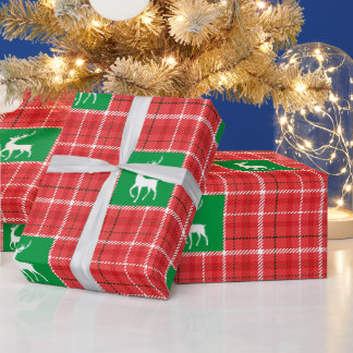 Papel De Regalo Reno de Navidad Rojo Verde Blanco Cuadros de Sarga