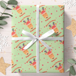 Papel De Regalo Reno de Navidad Rojo Verde Nombre Personalizado