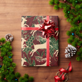 Papel De Regalo Reno de oro en Velvet Verde Rojo de imitación