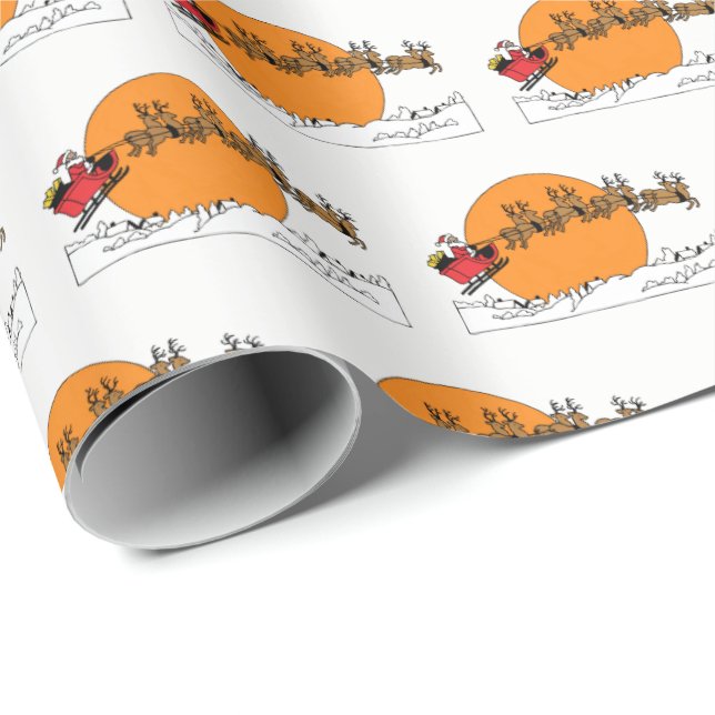 Papel De Regalo Reno de Santa por luna de pueblo cubierta de nieve (Esquina del rollo)