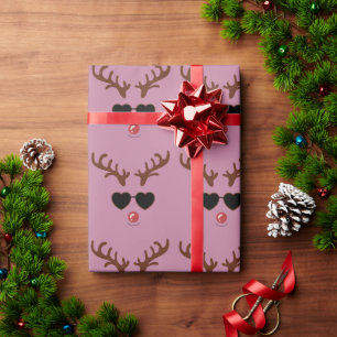Papel De Regalo Reno divertido de Navidad invierno familia ciervo