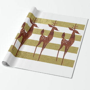Papel De Regalo Reno elegante de rayas blancas de oro