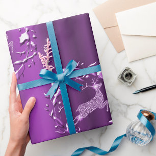 Papel De Regalo Reno morado con Navidades de diamantes