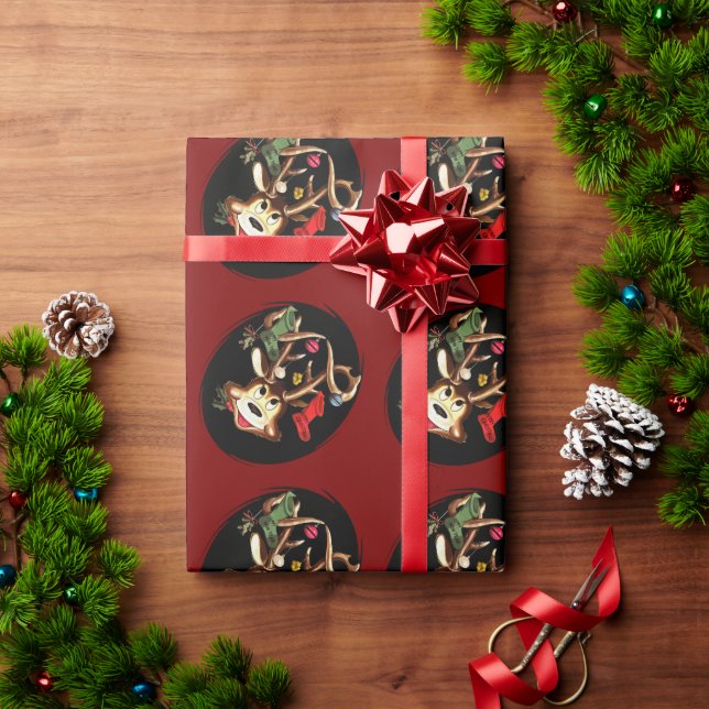 Papel De Regalo Reno sonriente decorado con calcetín de Navidad (Regalo de vacaciones)