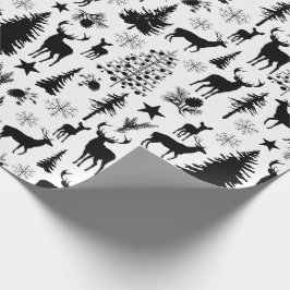 Papel De Regalo Renos De Bosque De Bosques De Bosques Blancos Y Ne