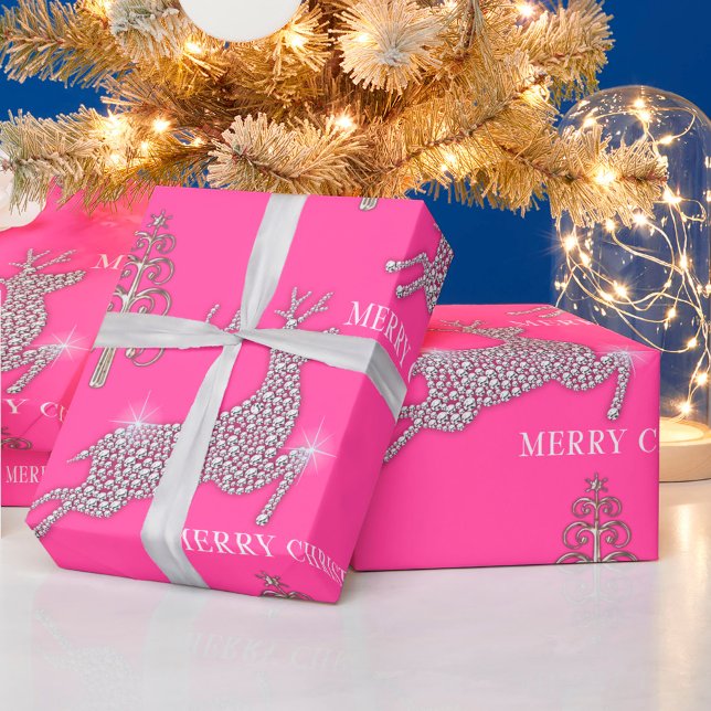 Papel De Regalo Renos De Diamante Y Árboles De Navidad Plateados R (Subido por el creador)