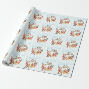 Papel De Regalo Renos de Navidad y Trineo de Santa