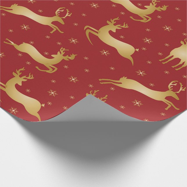 Papel De Regalo Renos de Navidades rojos y dorados (Esquina)