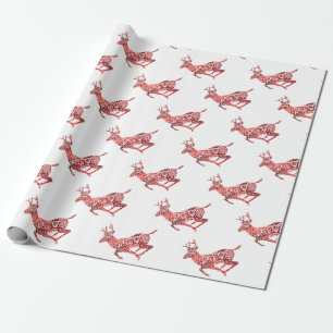 Papel De Regalo Renos del Relieve metalizado Rojo