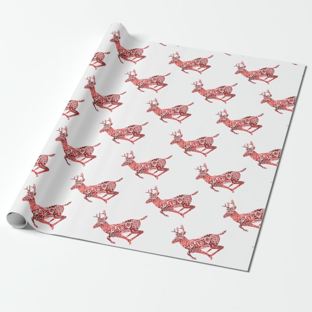 Papel De Regalo Renos del Relieve metalizado Rojo (Desenrollado)