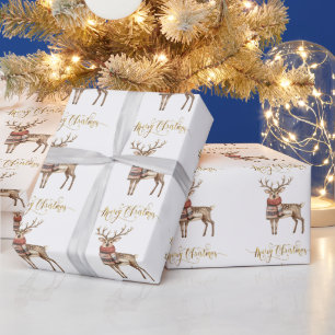 Papel De Regalo Renos festivos con un suéter Feliz Navidad