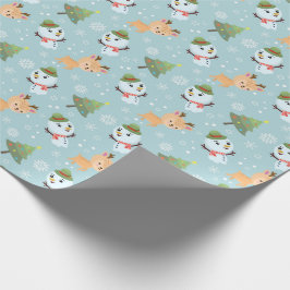 Papel De Regalo Renos, hombres de nieve y árboles de Navidad