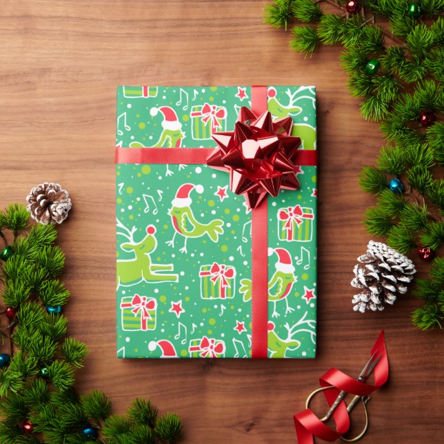 Papel De Regalo Renos musicales pájaro Navidades rojos verdes envo (Regalo de vacaciones)
