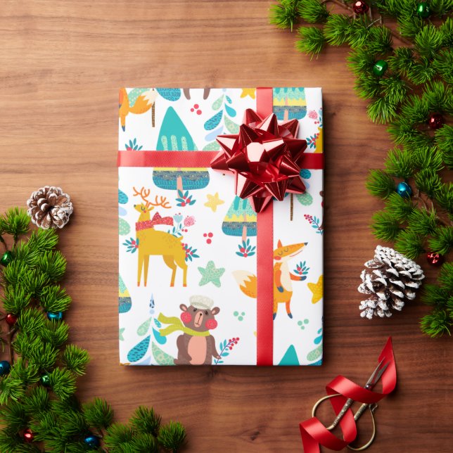 Papel De Regalo Renos, osos y zorros (Regalo de vacaciones)
