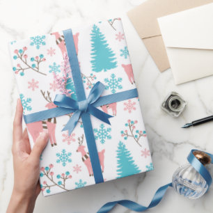 Papel De Regalo Renos rosa y azul pastel Maravilla Blanco