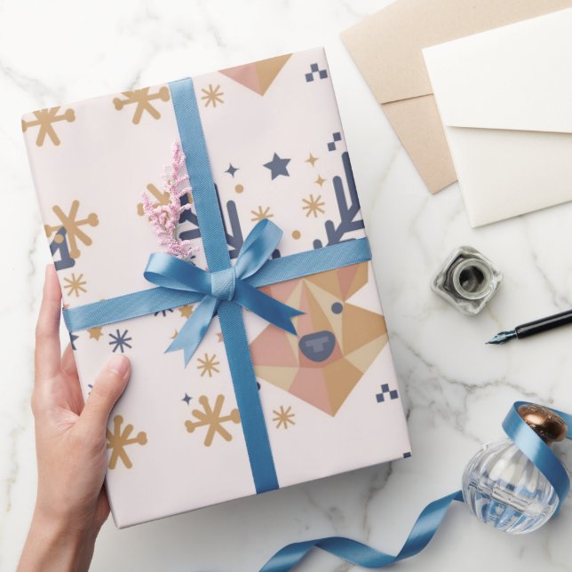 Papel De Regalo Renos y estrellas geométricos festivos (Regalar)